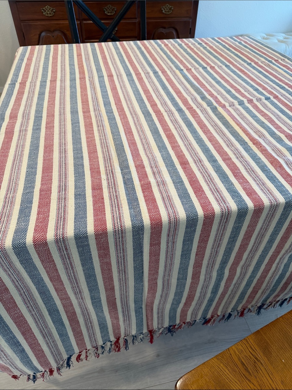 Cost Plus World Market Red, Blue & White Striped Tablecloth